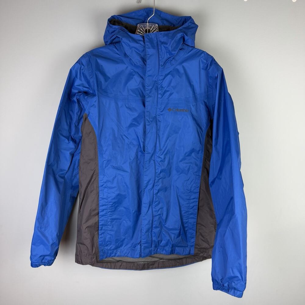 Columbia Youth Size 18/20 Hooded Blue Nylon Rain Jacket